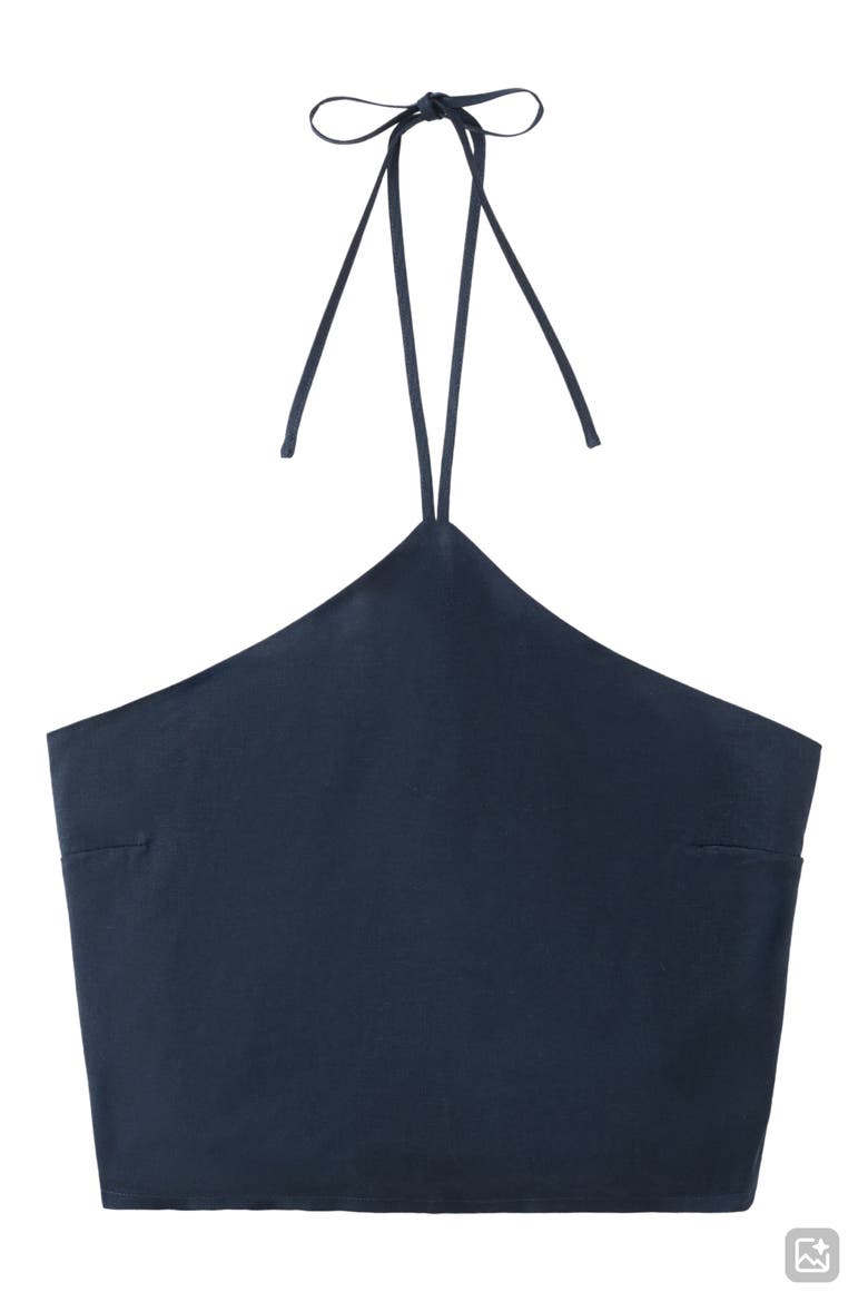 Tie Neck Crop Halter Top, Alternate, color, NAVY