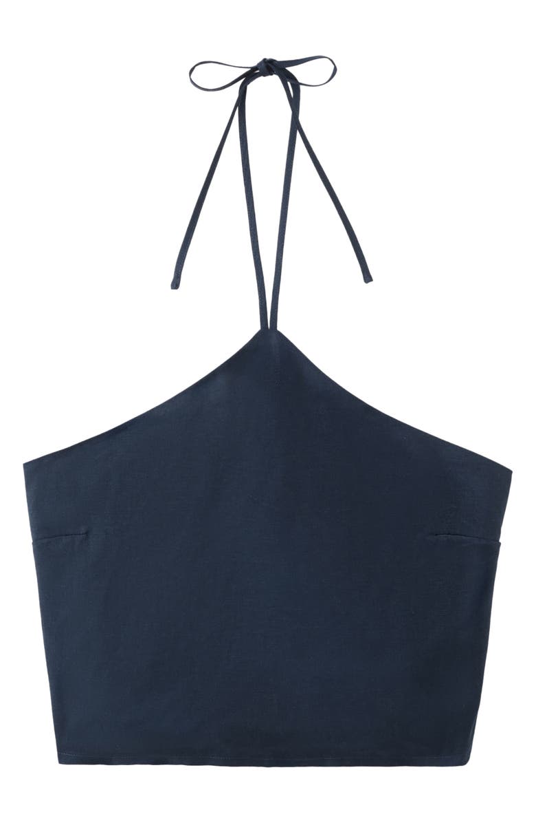 MANGO TEEN Tie Neck Crop Halter Top, Alternate, color, Navy