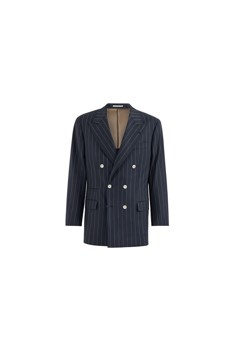 Super 150s virgin wool wide chalk stripe batavia one-and-a-half breasted Tailor blazer, Alternate, color, Blue