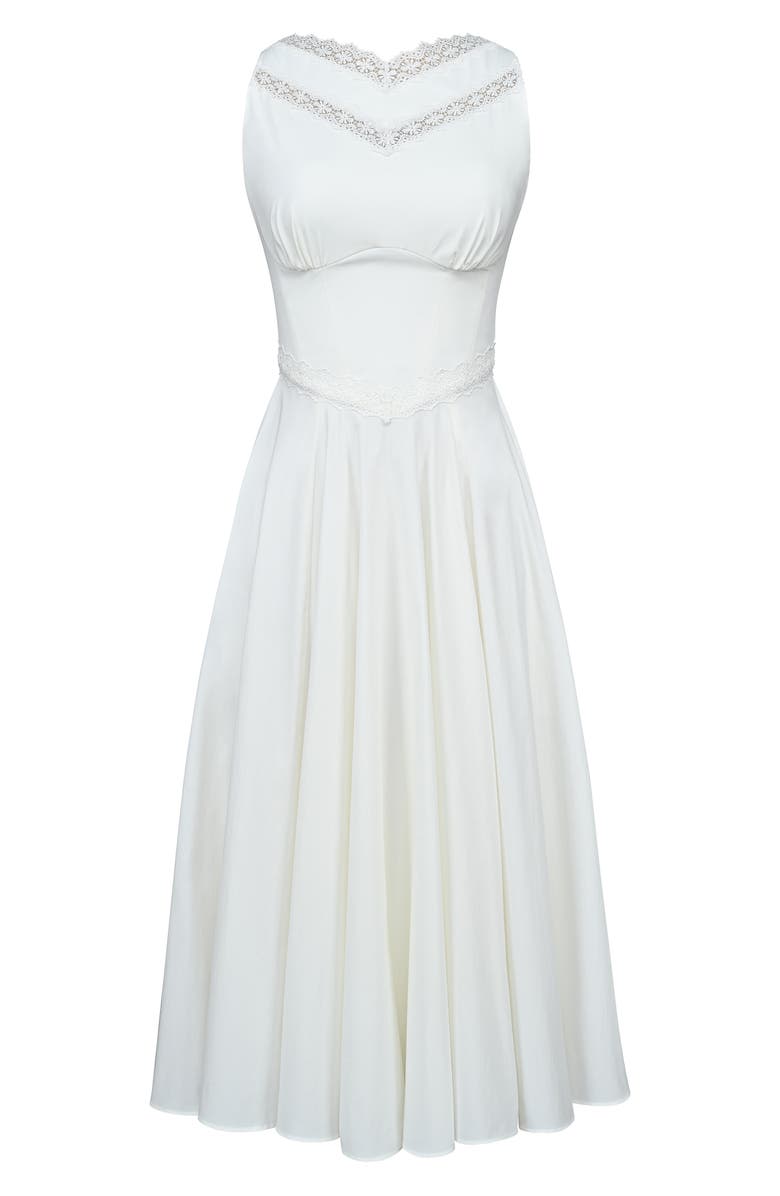 HOUSE OF CB Scarlett Lace Trim Stretch Cotton Midi Cocktail Dress, Alternate, color, White
