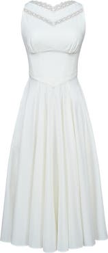 HOUSE OF CB Scarlett Lace Trim Stretch Cotton Midi Cocktail Dress