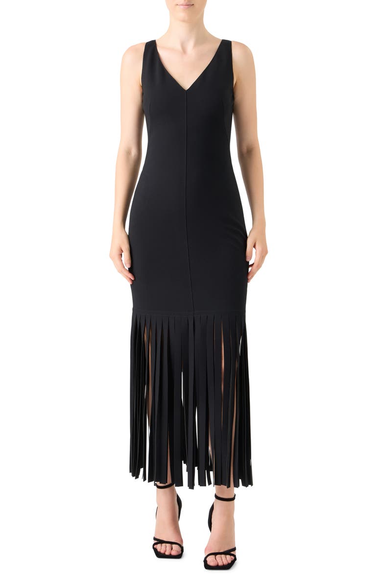 Akris punto Fringe Hem Sleeveless Midi Dress, Main, color, Black