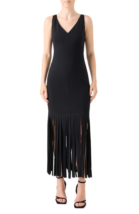 Fringe Hem Sleeveless Midi Dress