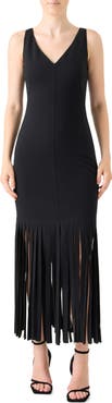Akris punto Fringe Hem Sleeveless Midi Dress