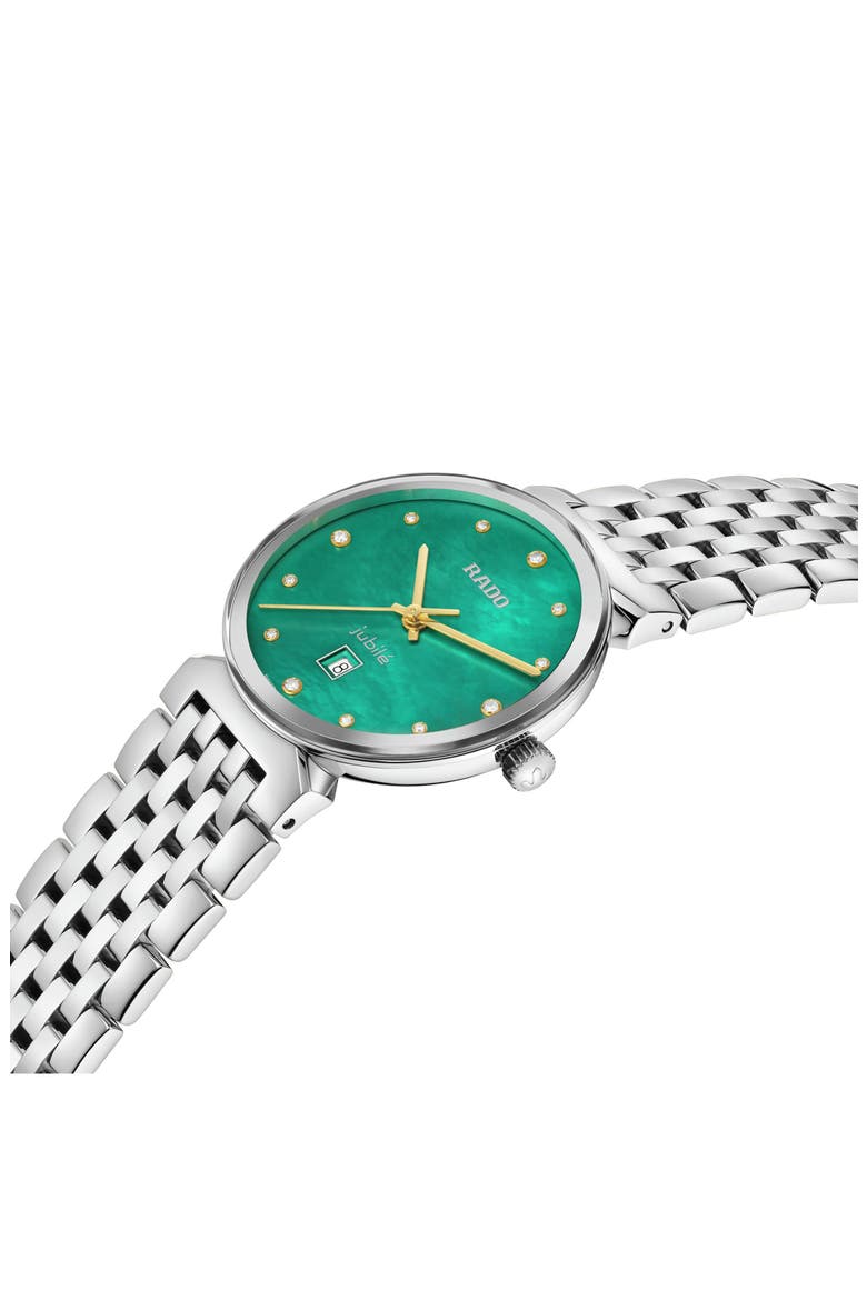 Florence Diamond Bracelet Watch, 30mm, Alternate, color, SILVER/ LIGHT GREEN