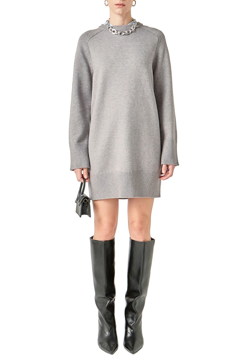 Crew Sweater Dress, Main, color, HEATHER GREY