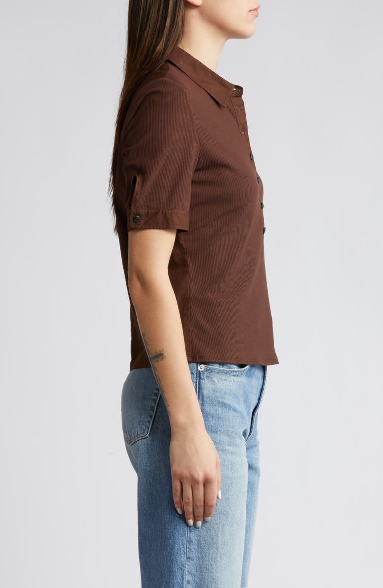 rag & bone Mixed Media Rib Polo, Alternate, color, Chocolate