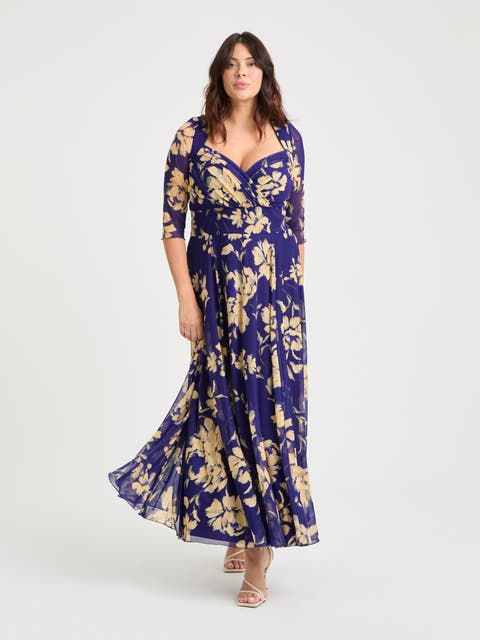 Elizabeth Floral Print Mesh Maxi Gown
