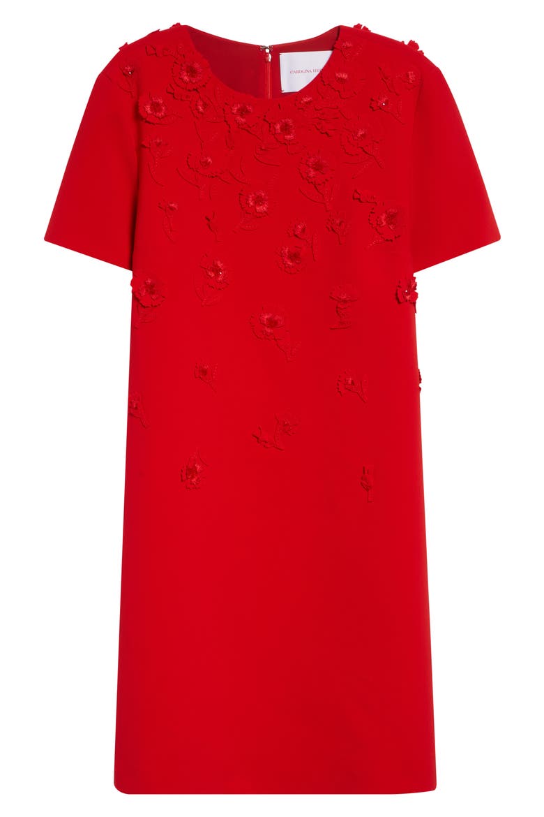 Carnation Embroidered Stretch Crepe Minidress, Alternate, color, HERRERA RED