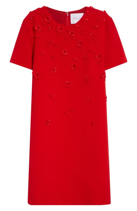 Carnation Embroidered Stretch Crepe Minidress