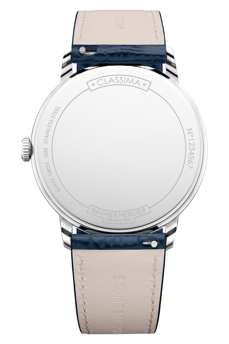 Classima Leather Strap Watch, 40mm, Alternate, color, BLUE