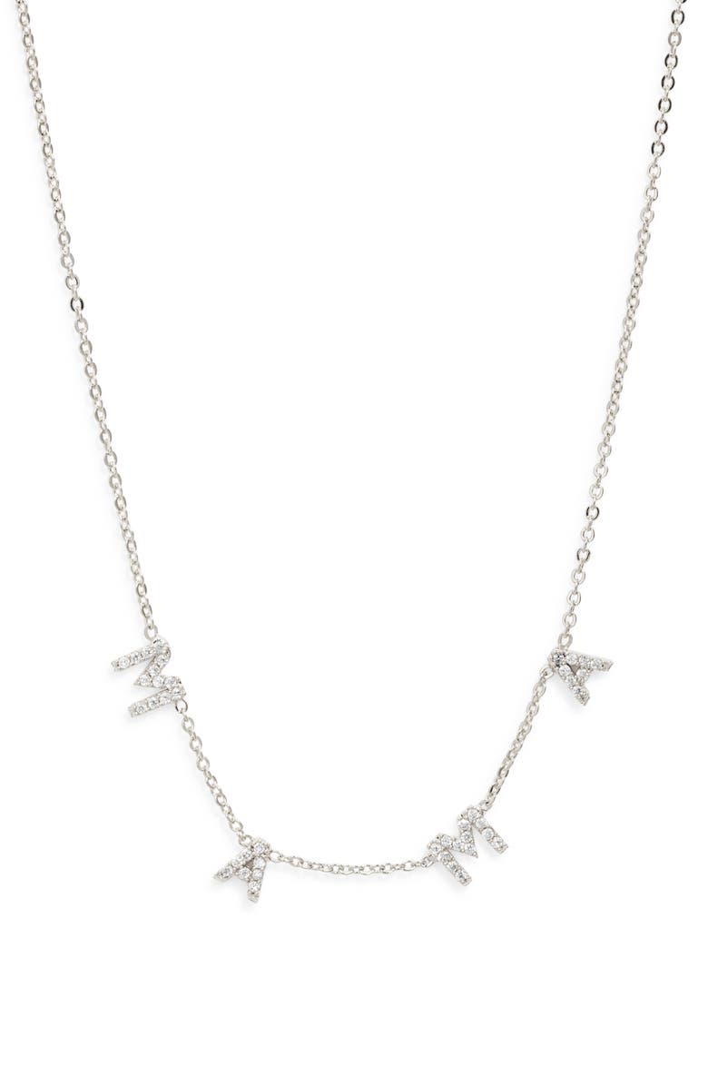 THE SIS KISS Mini Mama Necklace, Main, color, Silver W/ Crystals