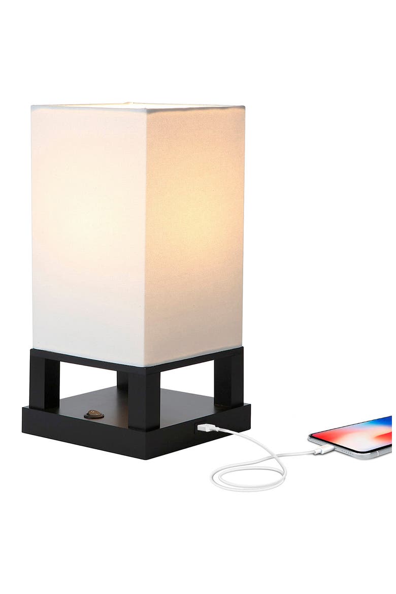 Maxwell Table 14" Modern LED Japandi-Inspired Bedside Table Lamp with USB Charging Port, Bulb Included, Alternate, color, BLACK