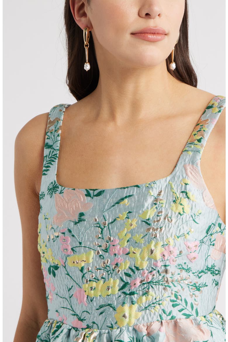 Floral Garden Brocade Cocktail Minidress, Alternate, color, BLUE MULTI FLORAL
