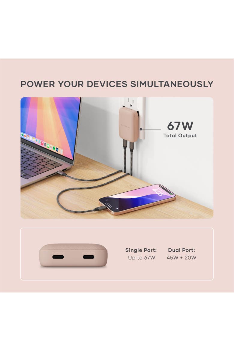 OntheGo 67W Slim Wall Charger, Alternate, color, Desert Rose