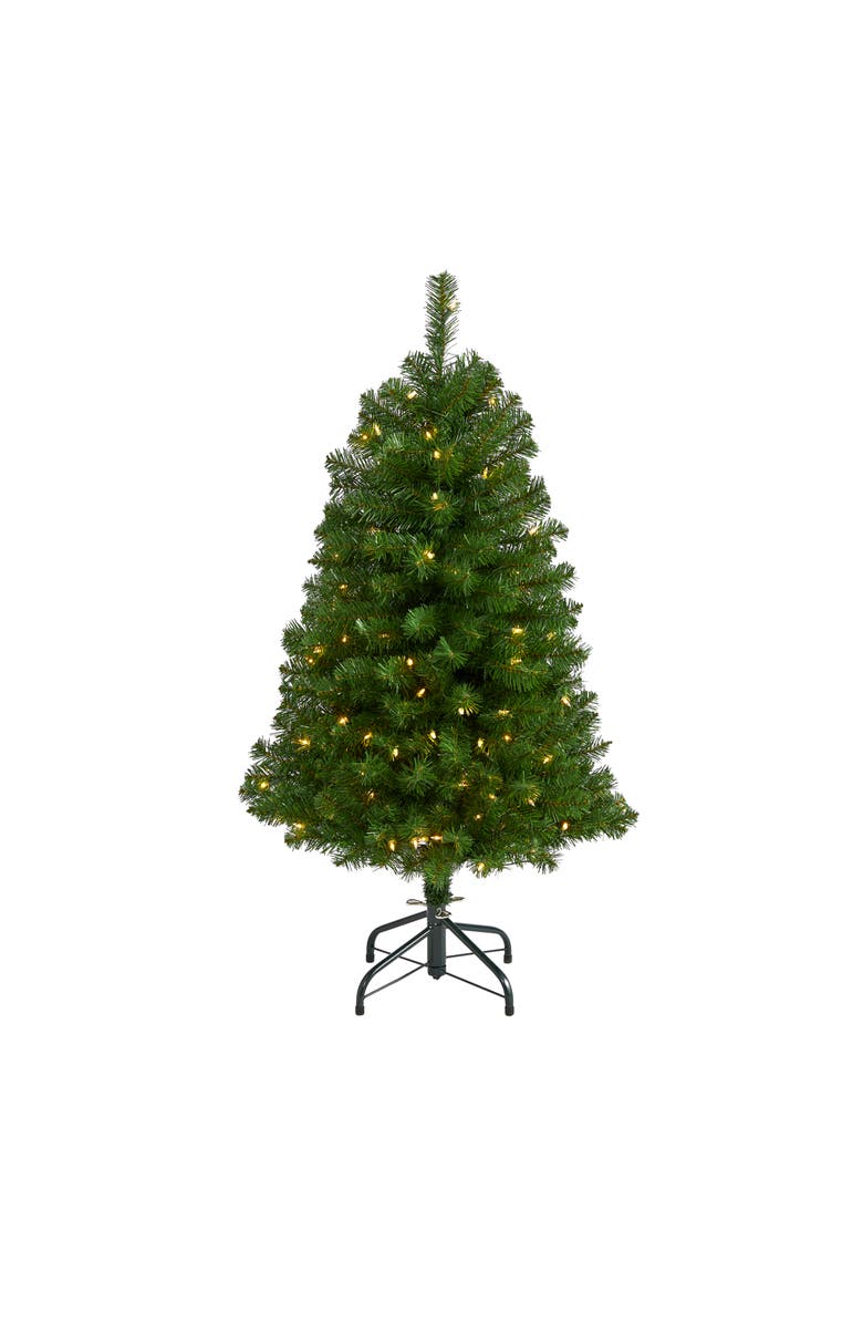 NEARLY NATURAL 4-ft Virginia Fir Artificial Christmas Tree with 100 Clear Lights and 223 Bendable Branches, Main, color, Green
