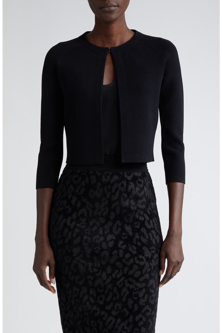Rib Knit Bolero Jacket, Main, color, BLACK