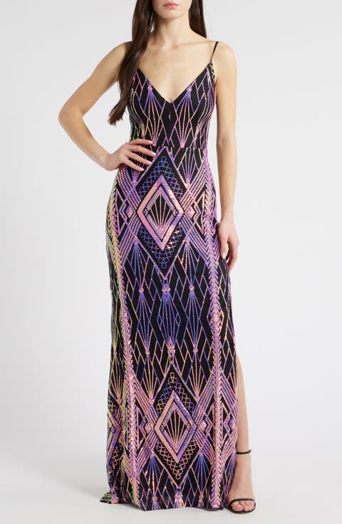 Sequined Column Gown