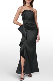 Donna Karan New York Taffeta Strapless Ruffle Gown