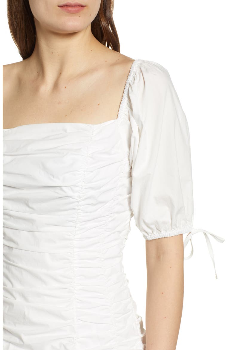 Shirred Cotton Minidress, Alternate, color, WHITE