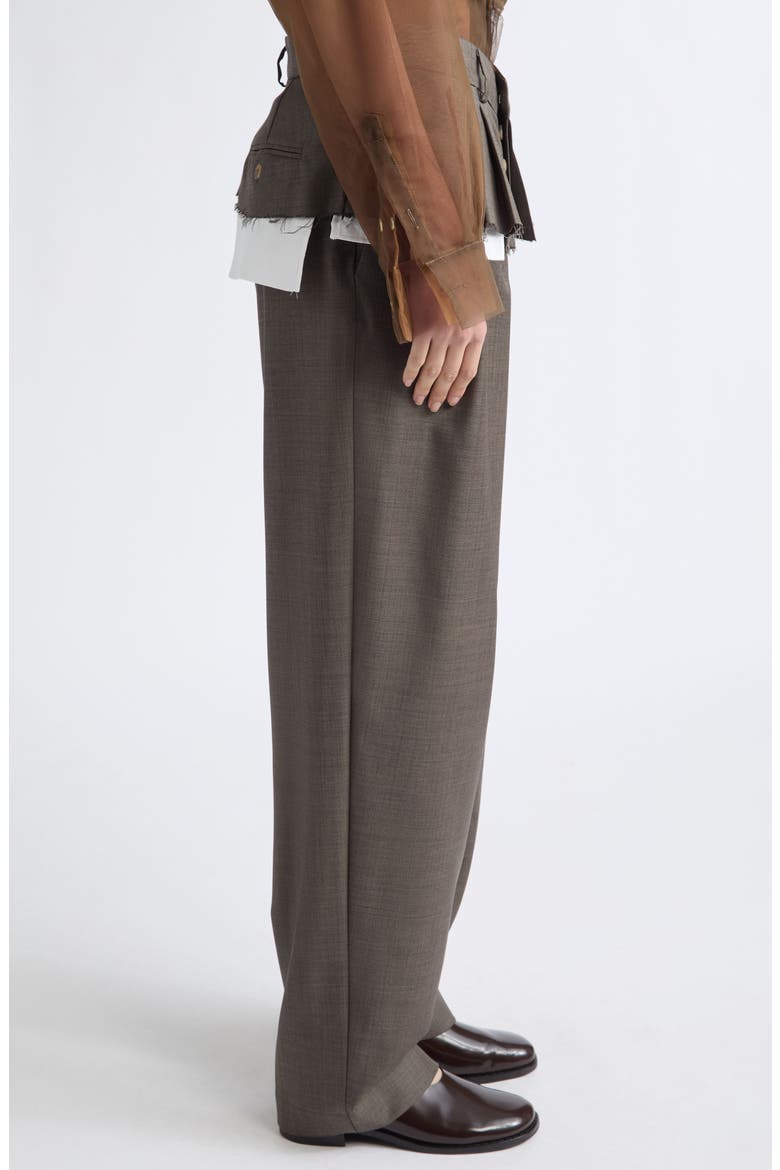 Torn Basque Wide Leg Pleated Wool Blend Trousers, Alternate, color, BISCUIT GRISAGLIA