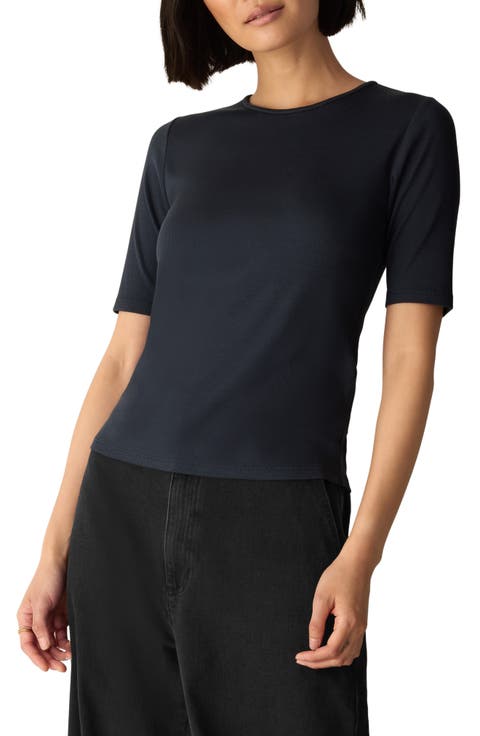 Organic Cotton Crewneck Elbow Sleeve Top