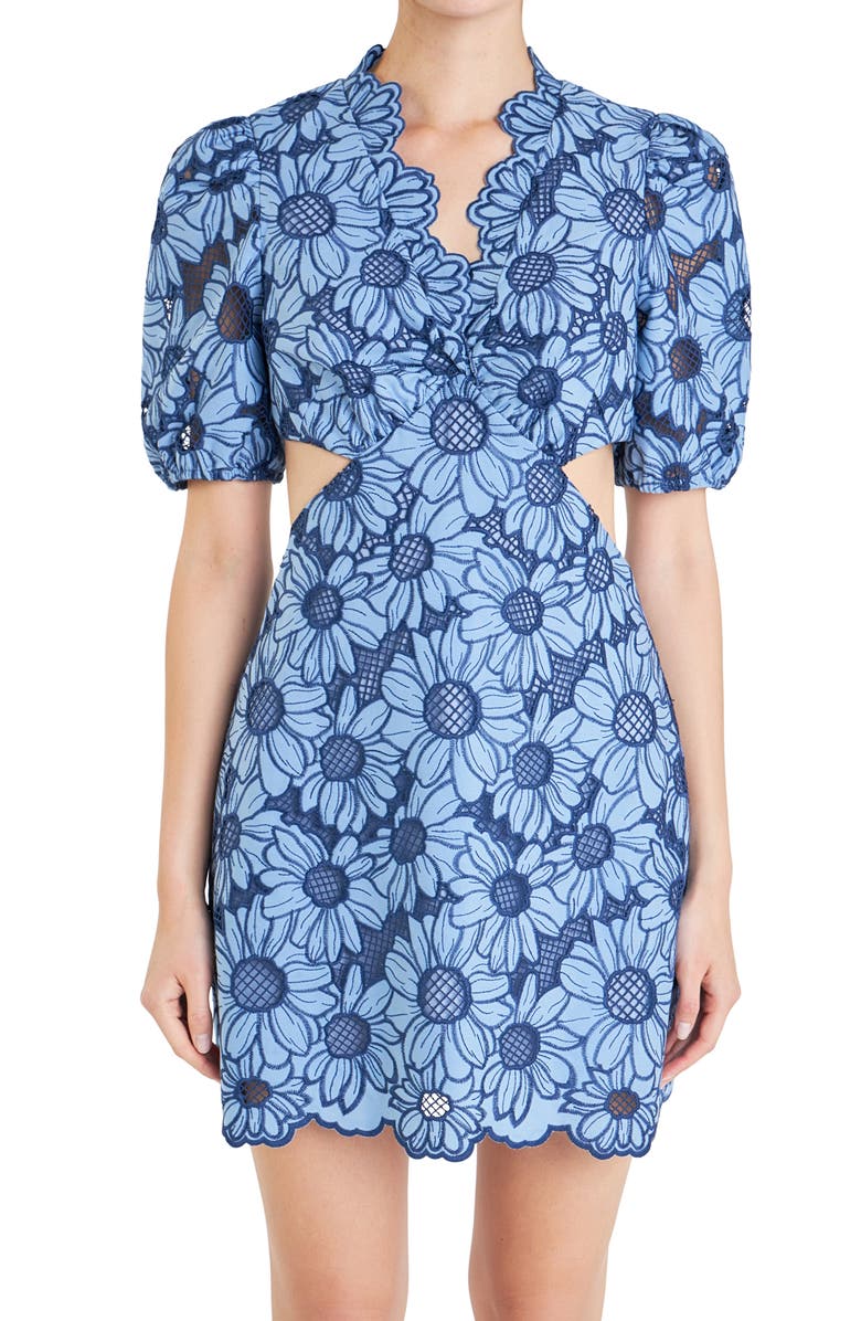 English Factory Floral Eyelet Cutout Minidress, Alternate, color, 