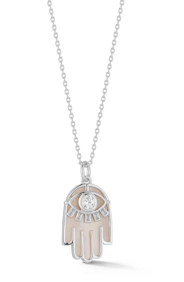 GLAZE JEWELRY Hamsa Pendant Necklace, Main, color, Silver