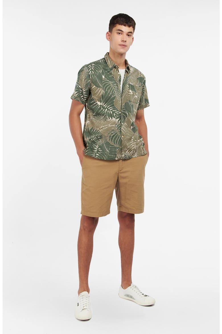 Cornwall Leaf Print Short Sleeve Button-Up Shirt, Alternate, color, OLIVE
