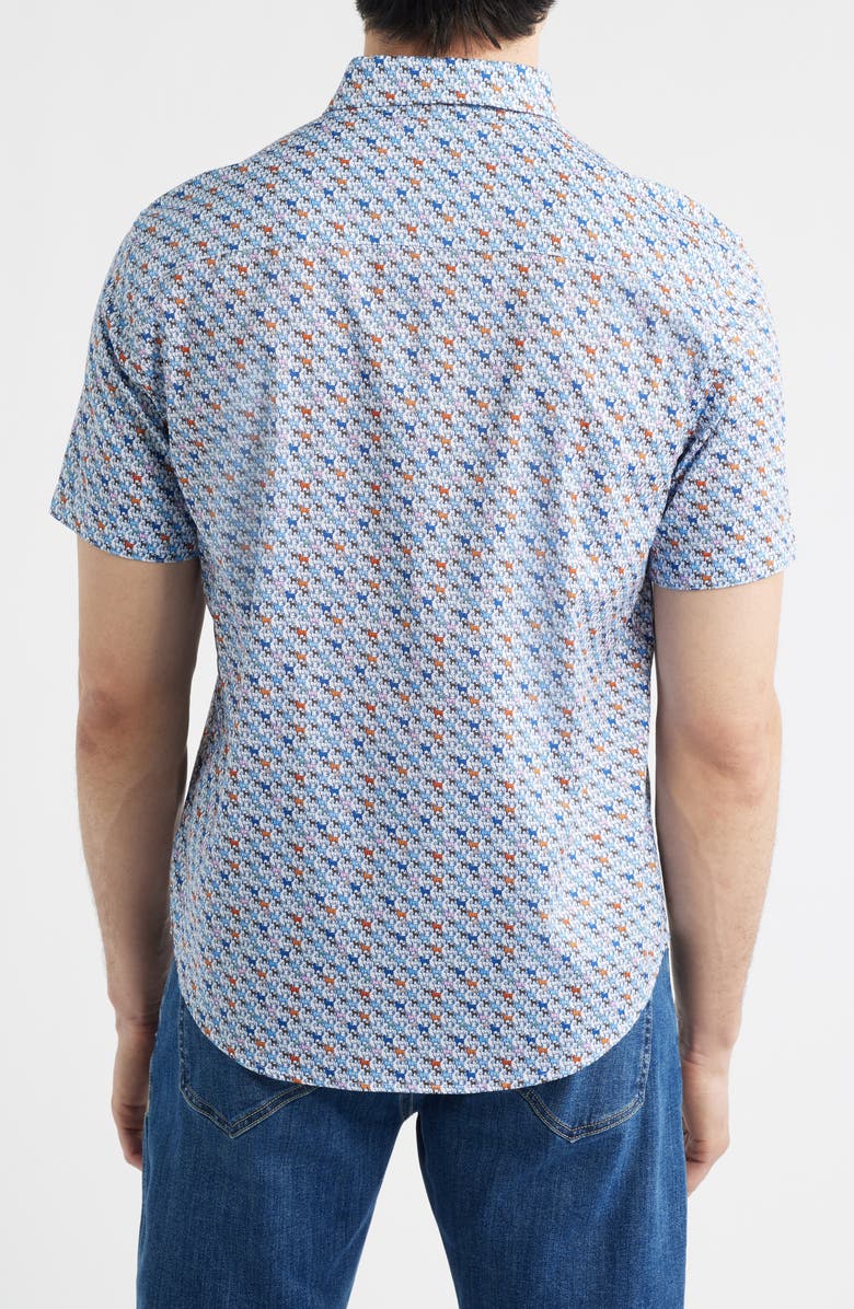 Johnston & Murphy Logan Print Short Sleeve Button-Up Shirt, Alternate, color, White Multi Mini Lab