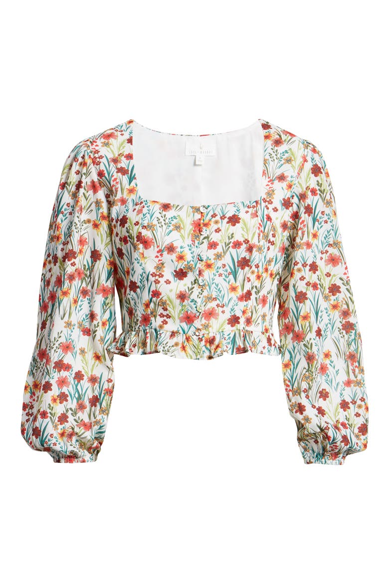 Renee Floral Print Long Sleeve Crop Top, Alternate, color, WHITE FLORAL