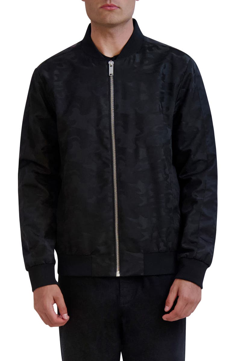 KARL LAGERFELD PARIS Camo Bomber Jacket, Main, color, 