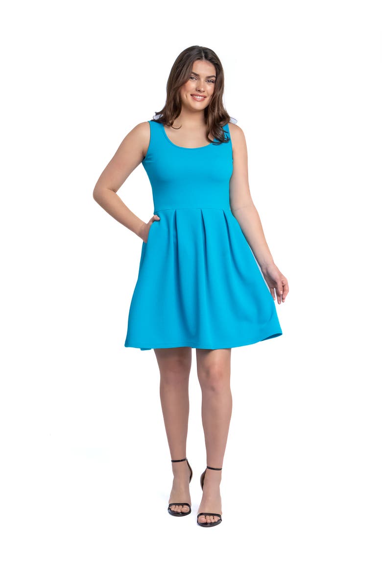 Sleeveless Pleated Skater Dress with Pockets, Main, color, Turquoise