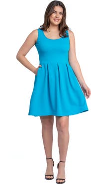24seven Comfort Apparel Sleeveless Pleated Skater Dress with Pockets
