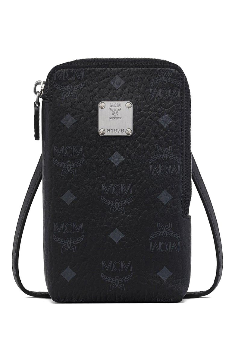 MCM Aren Phone Pouch in Visetos, Alternate, color, Black