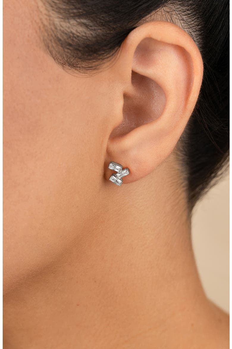 Macy Baguette Cubic Zirconia Stud Earrings, Alternate, color, SILVER