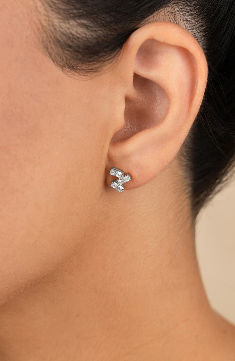 Sterling Forever Macy Baguette Cubic Zirconia Stud Earrings, Alternate, color, Silver