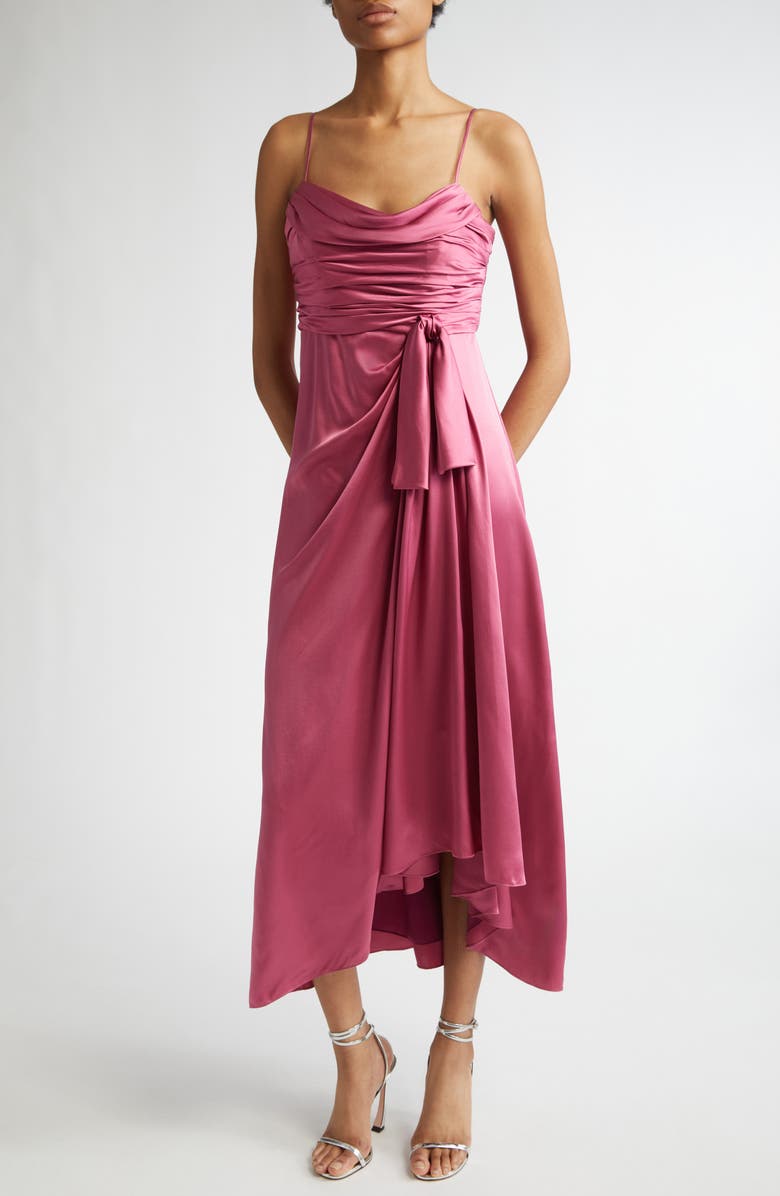 Cinq à Sept Kasia Ruched High-Low Silk Maxi Dress, Main, color, Shallot