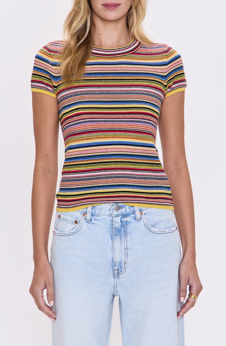 Pistola Selene Stripe Cotton Short Sleeve Sweater, Main, color, 