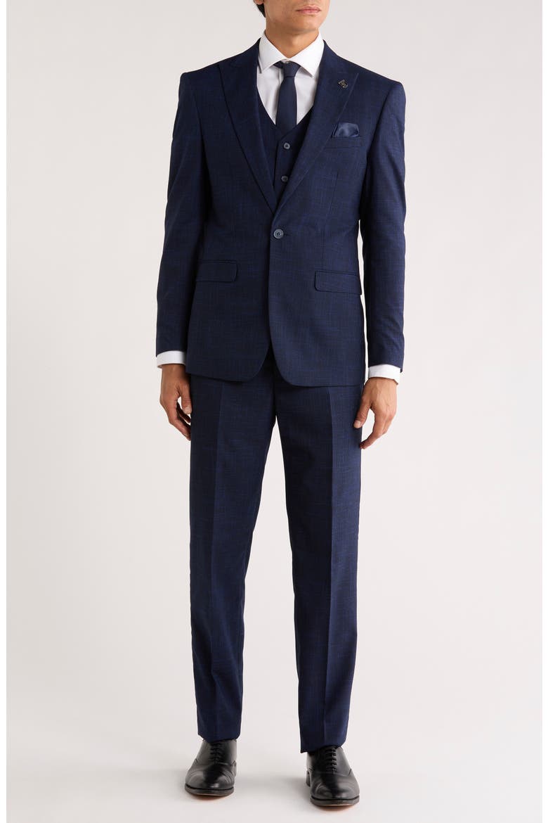 Tattersall Mélange 3-Piece Suit, Main, color, NAVY