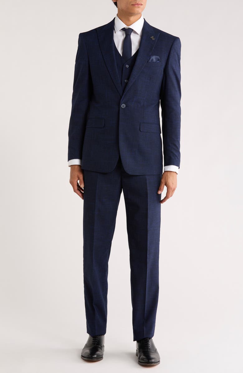 ZEGARIE Tattersall Mélange 3-Piece Suit, Main, color, Navy