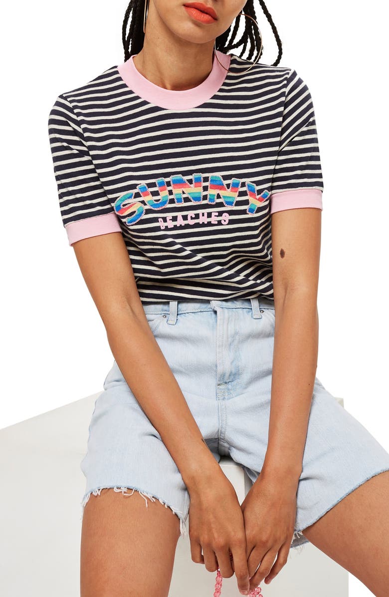 Topshop Sunny Beaches Stripe Tee, Main, color, 