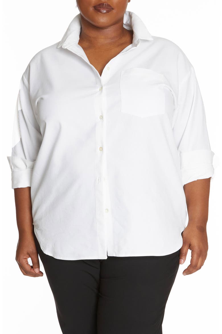 Oxford Button-Front Shirt, Main, color, WHITE