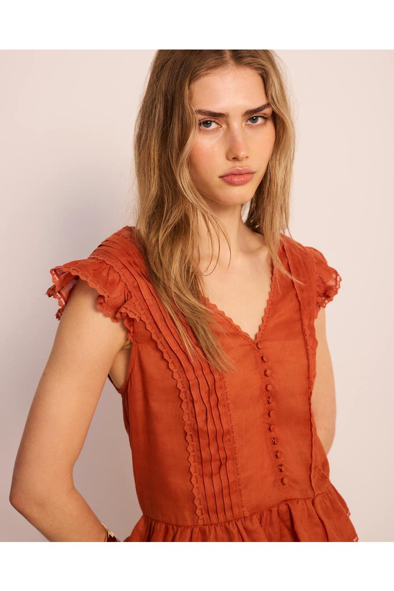 Ramie Ruffle Detail Blouse, Alternate, color, Orange