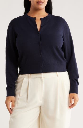 Nordstrom Rack Crewneck Button Front Cardigan In Blue