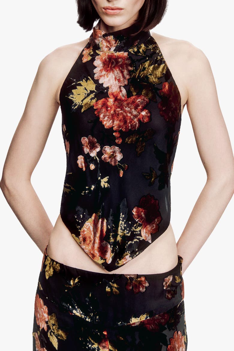 Folia Devore Halter Top, Alternate, color, RUSSET MULTI