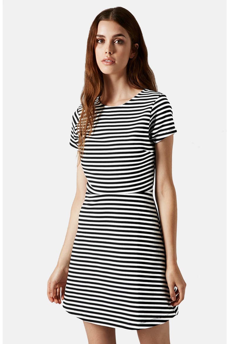 Sailor Stripe Bonded Skater Dress, Main, color, MONOCHROME