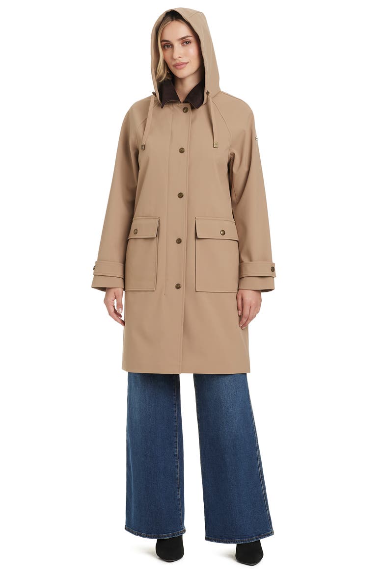 Contrast Collar Longline Raincoat, Alternate, color, KHAKI