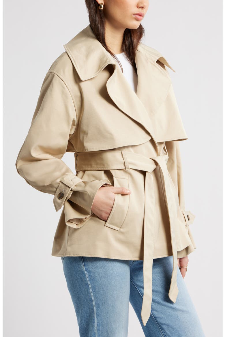 Exaggerated Crop Trench Coat, Alternate, color, TAN SAFARI