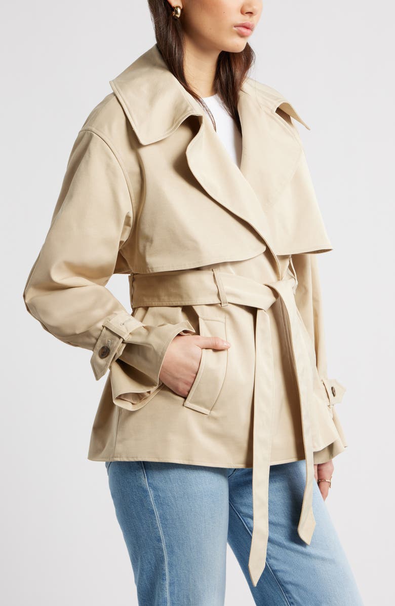 Open Edit Exaggerated Crop Trench Coat, Alternate, color, Tan Safari